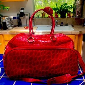 Brand new Terrida Italian red croc embossed leather duffel.